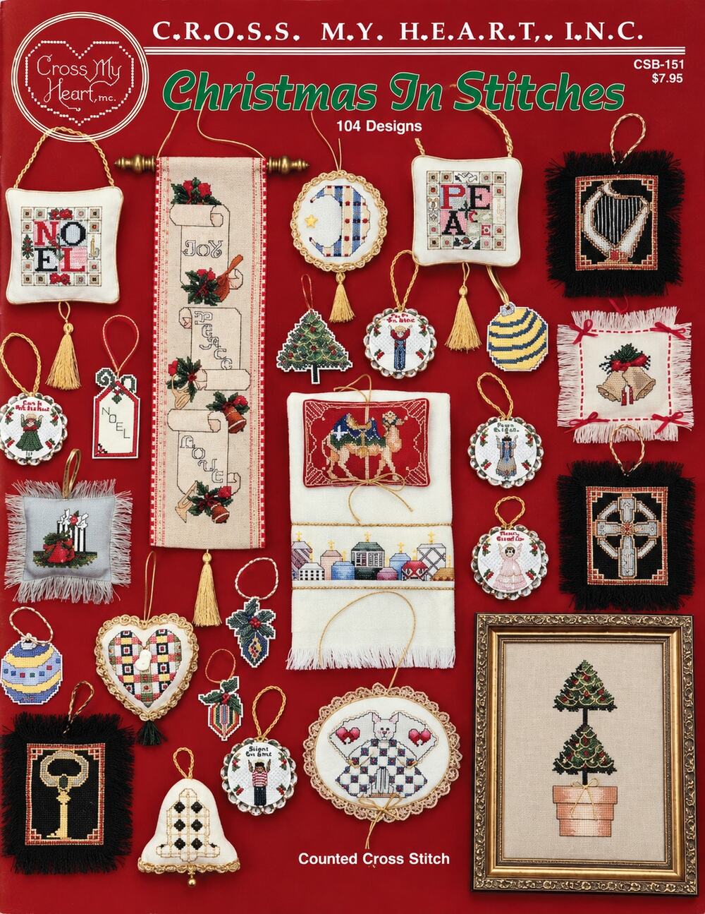 A Cross My Heart Cross Stitch Pattern Christmas Ornaments Plain & Fancy CSB-197